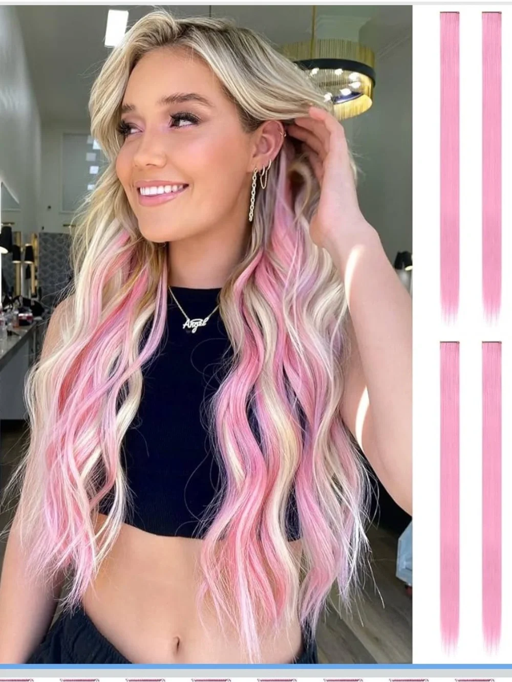 Pink Clip-In Hair Extensions for Women 6 piece 22”